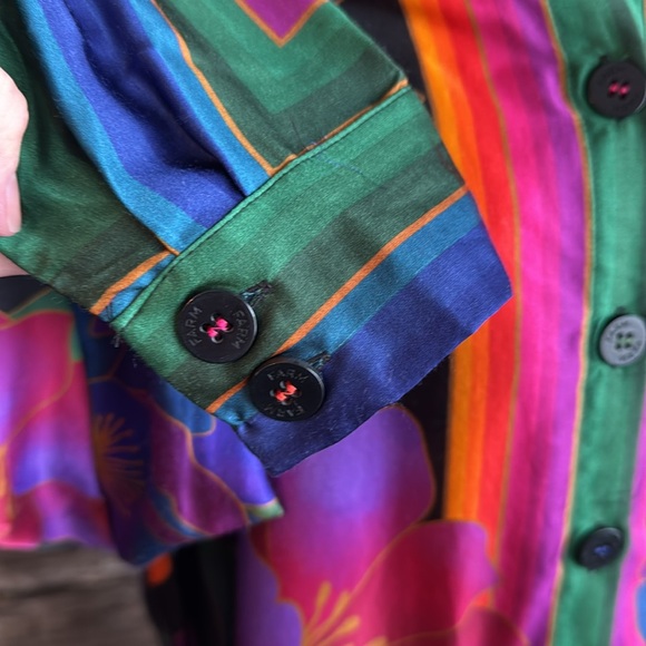 FARM Rio Black Multicolor Floral Stripe Button-Down Blouse - Picture 3 of 10